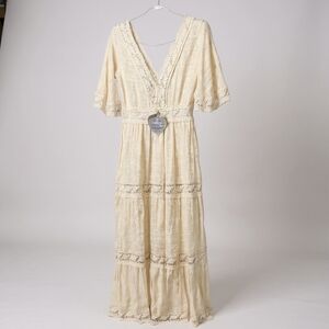 Nwt Z&L EUROPE Boho Gypsy Cream Lace Dress Maxi Small Romantic Prairie